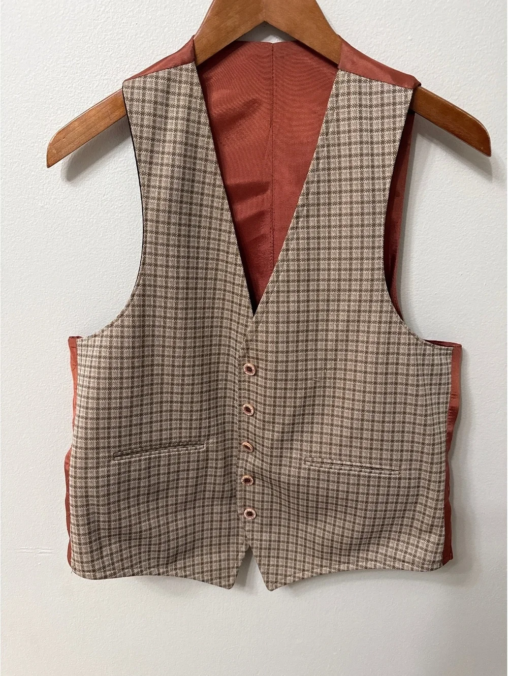 Vintage 70s Montgomery Ward Brown Blazer Reversible Vest 2 Piece Suit 42R